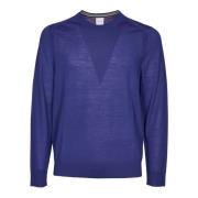 PS By Paul Smith Blå Stickad Tröja Sweater Rund Hals Aw24 Blue, Herr