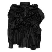 Comme des Garçons Svart Rynkad Skjorta med Polerade Detaljer Black, Da...