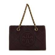 Tory Burch Mini Fleming Axelväska i Chokladläder Brown, Dam