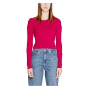 Only Rib Crop O-Neck Stickad Tröja Pink, Dam