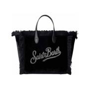 MC2 Saint Barth Sammet Vanity Axelväska med Strass Logo Black, Dam