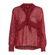 Part Two Feminin Blus med Smock Manschetter Red, Dam