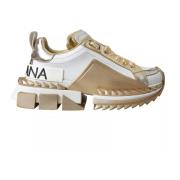 Dolce & Gabbana Vit Guld Låg Topp Sneakers Logo Multicolor, Dam