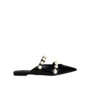 Dolce & Gabbana Svarta Läder Platta Sandaler Black, Dam