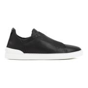 Ermenegildo Zegna Svarta Läder Slip-On Sneakers Black, Herr