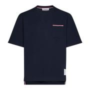 Thom Browne Navy Blue Striped Detail Cotton T-Shirt Blue, Herr