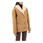 Blazé Milano Shearling Tatoosh Coat med Oversized Fit Beige, Dam