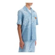 Versace Barocco Sea Denim Skjorta med Laserat Mönster Blue, Herr