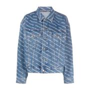 Alexander Wang Blå Denim Logo Print Jacka Blue, Dam