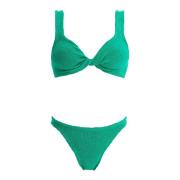 Hunza G Rynkad Bikini Set med Korsdetalj Green, Dam