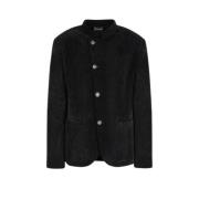 Emporio Armani Svart Ribbad Velour Blazer Aw24 Black, Herr