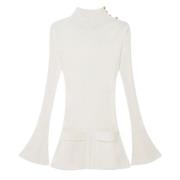 Stella McCartney Vit Ribbad Miniklänning med Utställda ärmar White, Da...