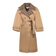 Ganni Beige Dubbelknäppt Trenchcoat Aw24 Beige, Dam