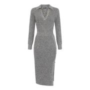 Elisabetta Franchi Logo Patch Polo Neck Midi Klänning Gray, Dam