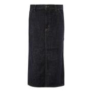 Carhartt Wip Denim Midi Kjol med Fickor Blue, Dam