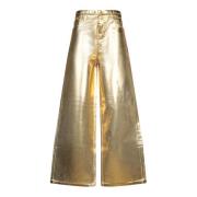 Ganni Guld Metallic Foil Wide-Leg Jeans Yellow, Dam