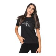 Calvin Klein Svart Logotyp Bomull T-shirt Black, Dam