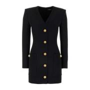 Balmain Stilren Svart Ull Mini Klänning Black, Dam