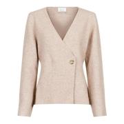 Neo Noir Louise Stickad Kofta - Sand Melange Beige, Dam