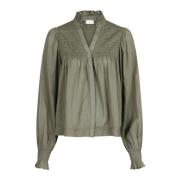 Neo Noir Bomull Voile Smock Blus Green, Dam