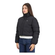 Calvin Klein Jeans Svart Puffer Crop Jacka med Hög Krage Black, Dam