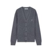 Maison Kitsuné Rästickad Cardigan med Tonal Logodetalj Gray, Herr