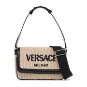 Versace Milano Raffia Broderad Klaffväska Beige, Dam