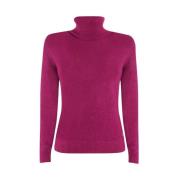 YES ZEE Fuchsia Viskos Turtleneck Tröja Pink, Dam