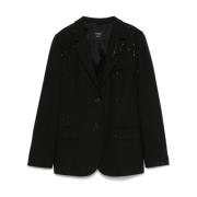 Twinset Svart Paljett Prydd Pinstripe Jacka Black, Dam