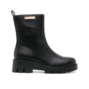 Twinset Svarta Ankelboots med Logoplatta och Sidoficka Black, Dam