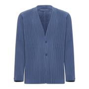 Issey Miyake Veckad Krage Blazer Jacka Blue, Herr