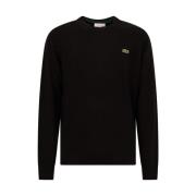 Lacoste Svart Tröja med Broderad Logotyp Black, Herr