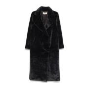 Michael Kors Svart Faux Fur Dubbelknäppt Kappa Black, Dam