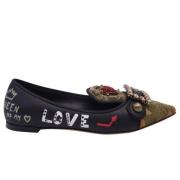 Dolce & Gabbana Svarta läder kalvskinn pumps med logotyptryck Black, D...