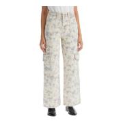 Ganni Blommig Cargo Jeans White, Dam