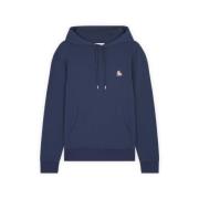 Maison Kitsuné Bomullshoodie med Liten Kontrastlogotyp Blue, Herr