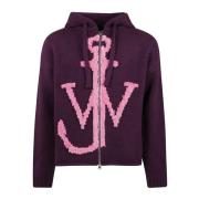 JW Anderson Ankar Hoodie Med Dragkedja Purple, Herr