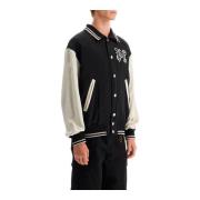 Palm Angels Satin Varsity Jacka med Gotiskt Logotyp Black, Herr