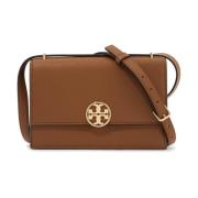 Tory Burch Hamrad läder crossbody-väska med dubbel T-logotyp Brown, Da...