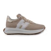 Hogan Beige Läder Sneakers med Tekniska Tyginlägg Beige, Dam