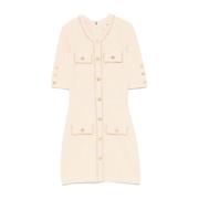 Elisabetta Franchi Kräm Honeycomb Stitch Mini Klänning Beige, Dam