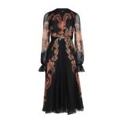 Etro Blommig Foliage Print Sidenschiffong Klänning Black, Dam