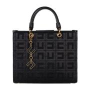 Elisabetta Franchi Elegant Jacquard Handväska med Guld Accenter Black,...