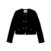 Twinset Quiltad sammetjacka med logoknappar Black, Dam