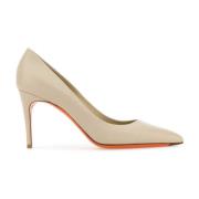 Santoni Sandläderpumps 9 cm Klack Beige, Dam