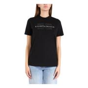 Elisabetta Franchi Jersey T-shirt med strass logo Black, Dam