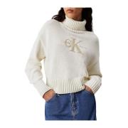 Calvin Klein Chenille Monologo Sweater i Vit White, Dam