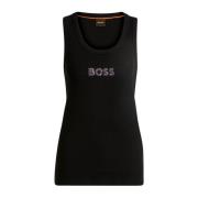 Hugo Boss Räfflad bomullstanktopp med Stonebadge Black, Dam