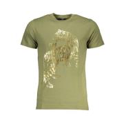 Cavalli Class Tryck Logo Rund Hals T-Shirt Green, Herr