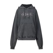 Msgm Logo Oversized Hoodie med Metallic Touch Gray, Dam